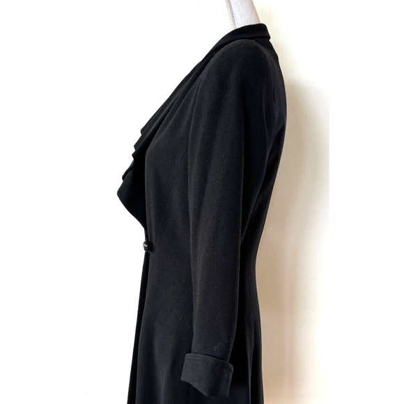 Vintage 90s Career Black Coat Dress Sz 4 Ruffle Front Single Button Rayon Blend - Picture 5 of 15